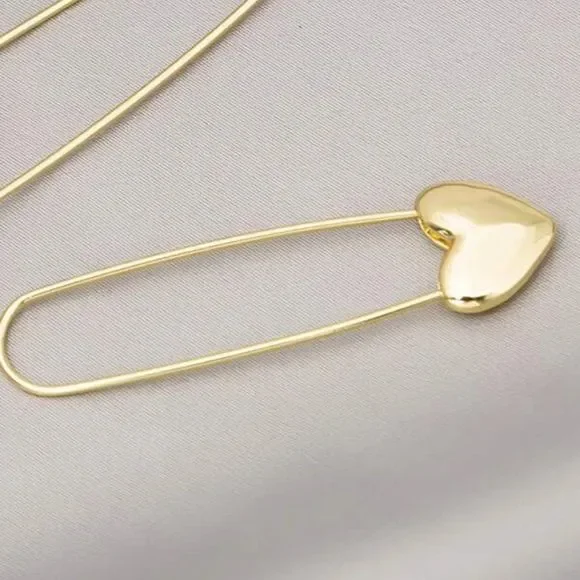 7/$35 Gold Color Heart Safety Pin Earrings Gold Locket Earrings - Picture 4 of 5